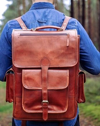 Skórzany plecak na laptopa 15,6 męski brązowy Outlander BT09, Belveder