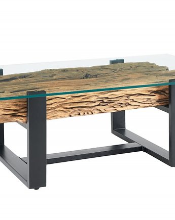 Stolik ze starego drewna Barracuda 130cm szklany blat, OSOBY - Prezent dla teścia