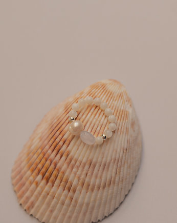 Pierścionek Elastyczny - Chalcedon i Perła, w hand works