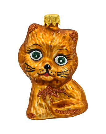 Bombka choinkowa: Uroczy kotek z zielonymi oczami: brązowy, Syn Bombkarza