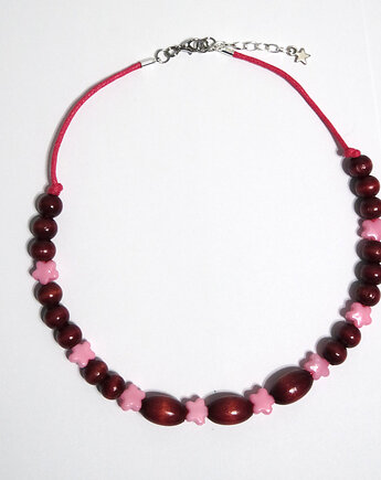 Naszyjnik - Różowe gwiazdki, drewniany, yenoo