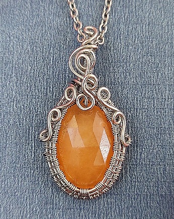 Naszyjnik Jadeit Pomarańczowy stal chirurgiczna wisiorek handmade wirewrapping, byNostawen