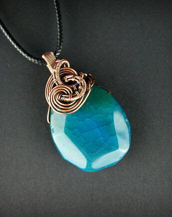 Wisiorek wire wrapping z agatem, Blue Pearl Art