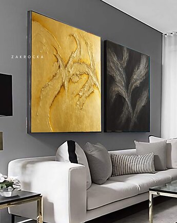 Dyptyk czarny i złoty obraz z reliefem, art and texture