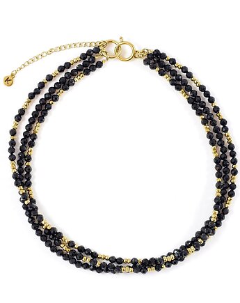 Potrójna kolia Black&Gold- naszyjnik z kamieni naturalnych, Kulka Bransoletki
