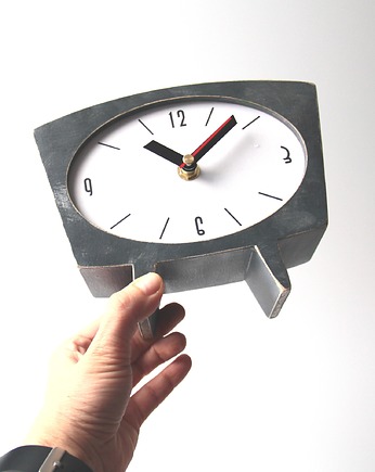 Zegar drewniany CICHY Szaro srebrny, Clock Wood Studio