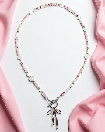 Naszyjnik pinky pink : różowy naszyjnik z kokardką, kaktusia