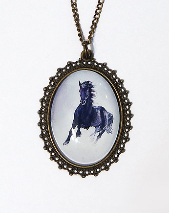 Medalion - Czarny koń 2 - brąz, owalny, yenoo