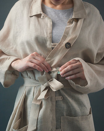 Płaszcz z siatki lnianej w kolorze naturalnym beżowym, soie star