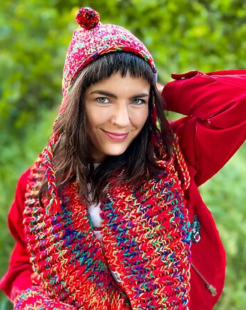 Komin MERINO 50% ręcznie robiony "Czerwienie", Brain Inside