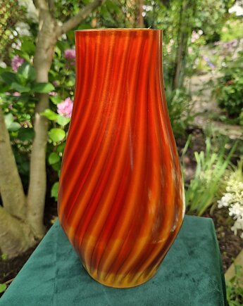 Duży, pomarańczowo-czerwony wazon z żywicy epoksydowej i polimeru, Fairytalewood
