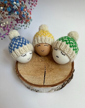 Czapeczki na jajka wielkanocne - zestaw 3 szt. (niebieski, żółty, zielony), Kocie Motki