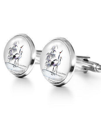 Żurawie sumi-e - spinki do mankietów, yenoo