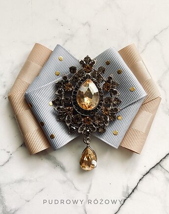 Beżowa  Brosza z kryształem w kolorze szampańskim NEW, Pudrowy Różowy