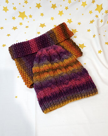 6916 Dzianinowy Zestaw Winter Sunset: Czapka i Komin, kama4you