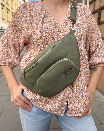 Welurowa nerka miejska khaki, sacky bag