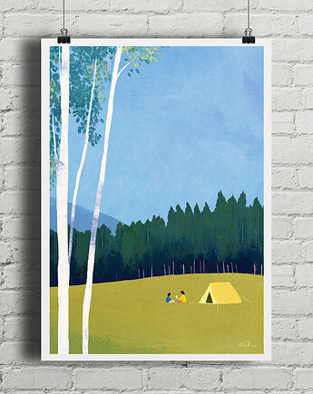 Kemping pod namiotem - plakat fine art, minimalmill
