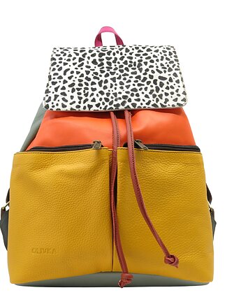 Plecak damski skórzany pojemny kieszenie regulowane szelki kolorowy OLIVKA, Olivka Warsaw