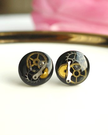 Kolczyki Steampunk Czarne Srebro 925, NOBU