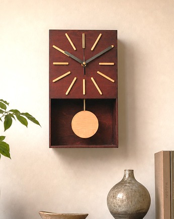 Drewniany Mahoniowy zegar ścienny z wahadłem, Clock Wood Studio