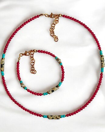 RAZEM TANIEJ: komplet INDIA : koral, magnezyt, jaspis, hematyt, kaktusia