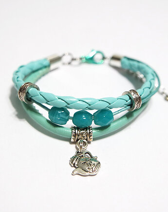 Bransoletka - Imbryk - rzemienie, turkusowa, yenoo