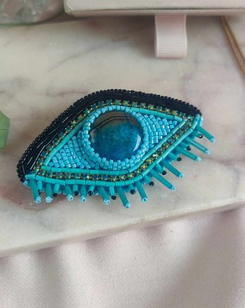 Broszka oko niebieska z agatem, Iwona Bator Design