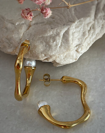 Kolczyki pozłacane ze stali szlachetnej z perłą naturalną, Bring Biżuteria