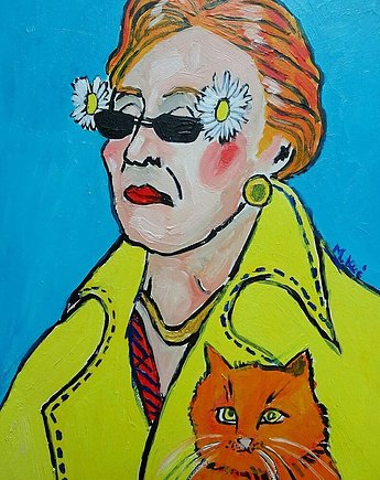 Obraz  fowizm dama babcia z kotkiem, alice oil on canvas