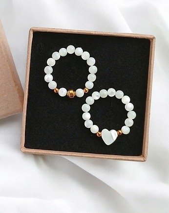 Zestaw pierścionków : muszla biała z serduszkiem, kaktusia