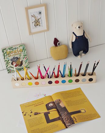 Montessori Drewniany organizer na kredki Pojemnik na biurko dla dzieci, OBUBU