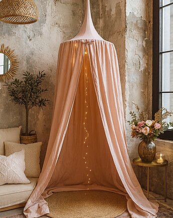 Baldachim bawełniany do pokoju dziecka - pudrowy róż, nisza