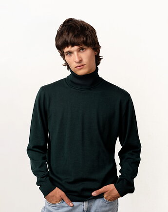 Sweter Męski OCELOT Zielony Butelkowy- wełniany golf 100% merino M/L, KOPYTO