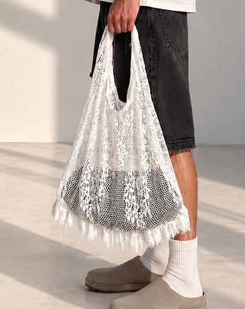 Koronkowa torba shopper NAMINESO SCOOP biała, Namineso