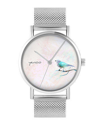 Zegarek - Turkusowy ptak - bransoleta mesh, yenoo