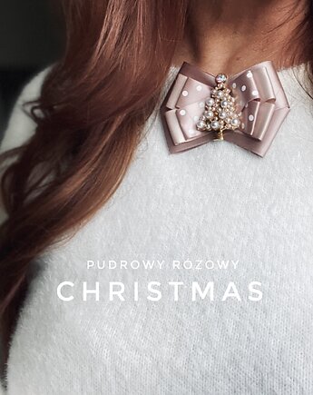 Brosza z Choinką z perłami  Mikołajki Święta, Pudrowy Różowy