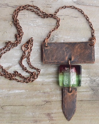 Naszyjnik z oksydowanej miedzi i szkła weneckiego /3/ handmade rękodzieło, Galeriai