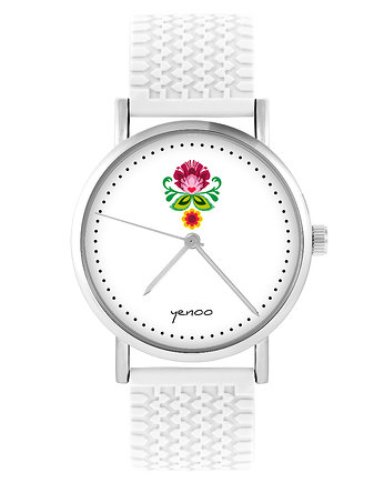 Zegarek - Folkowy kwiat - silikonowy, biały, yenoo