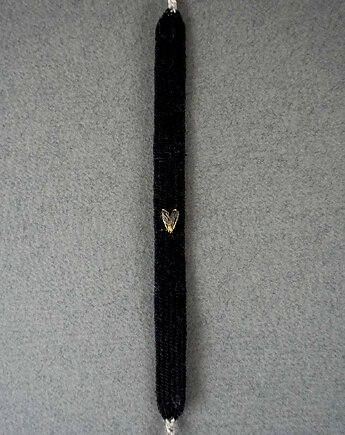 Czarna bransoletka z haftowanym serduszkiem, wiązna, Słońcem Tkane