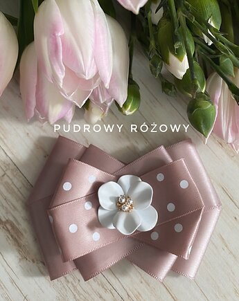 Pudrowa  Brosza  z białym  kwiatem  3d NOWOŚĆ, Pudrowy Różowy