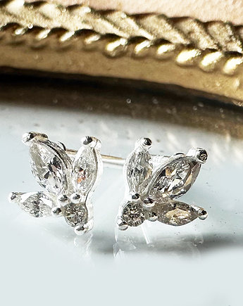 Srebrne kolczyki z cyrkoniami, delikatne eleganckie sztyfty Pave, Anemon Atelier