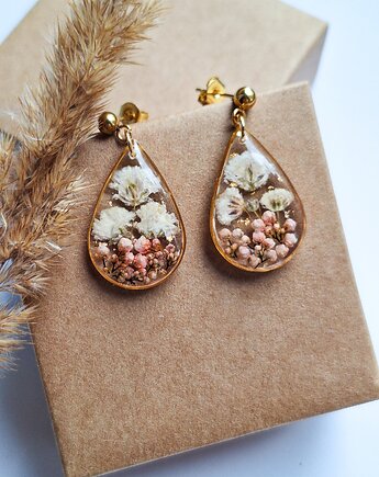 Kolczyki łezka z kwiatami białej gipsówki I ozothumnusem, Kwiat Paproci