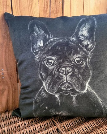 Poszewka welurowa z grafiką BULDOG FRANCUSKI, POCO handmade