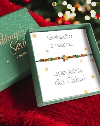 Świąteczna bransoletka - pomysł na prezent - świąteczne pudełko - ZIELONA3, kaktusia