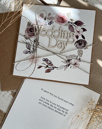 Kartka ślubna na ślub po angielsku - Wedding Day z życzeniami, sorte