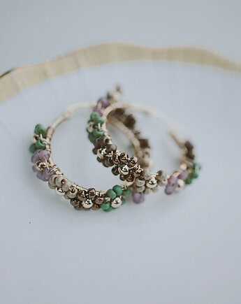 Kolczyki Pratum, koła w brązowe i zielone kwiaty, Okruszek Biżuteria