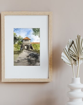 WYPRZEDAŻ OBRAZÓW! Akwarela Trondheim Norwegia oryginalny obraz A5 21x15 cm, Kwitnace