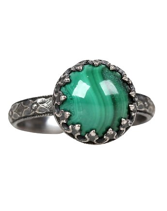 Srebrny oksydowany pierścionek Princess z malachitem r.15, Blooming Stones