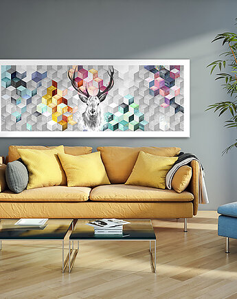 Obraz na płótnie -  Jeleń wśród Geometrycznych Form 147x60 cm, NOWdeco