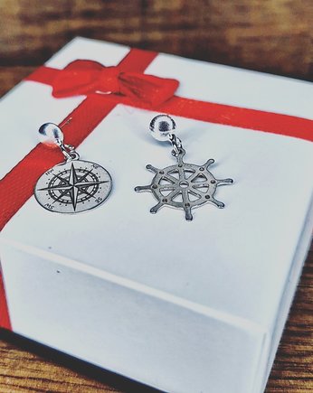 Kolczyki srebrne kompas i ster prezent last minute, Czaki Bransoletki